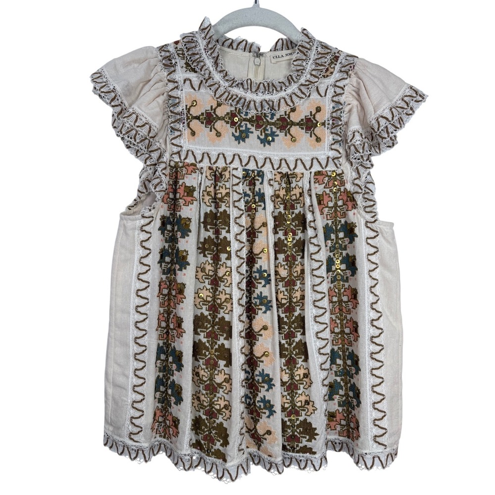 Ulla Johnson Top Size 2 Silk Cotton Embroidered Sequin Detail Blouse